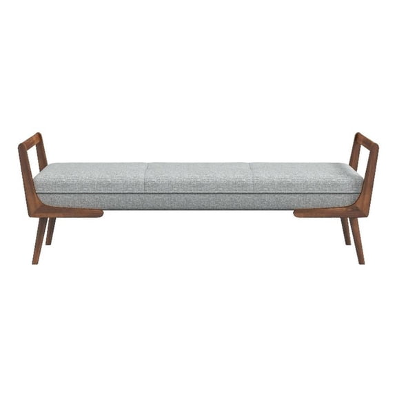 ASHCROFT 52" Mid Century Poppy Gray Bench, Footrest Stool Bench, Tufted Upholstered Fabric Bench for Kitchen Living Room Bedroom Entryway, End of Bed Bench with Walnut Wood Leg