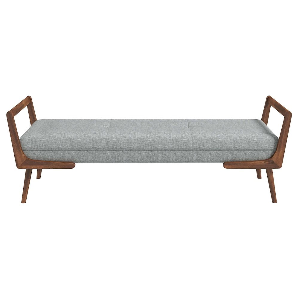 Cora 52" Gray Tufted Upholstered Bench with Teak Wood Legs