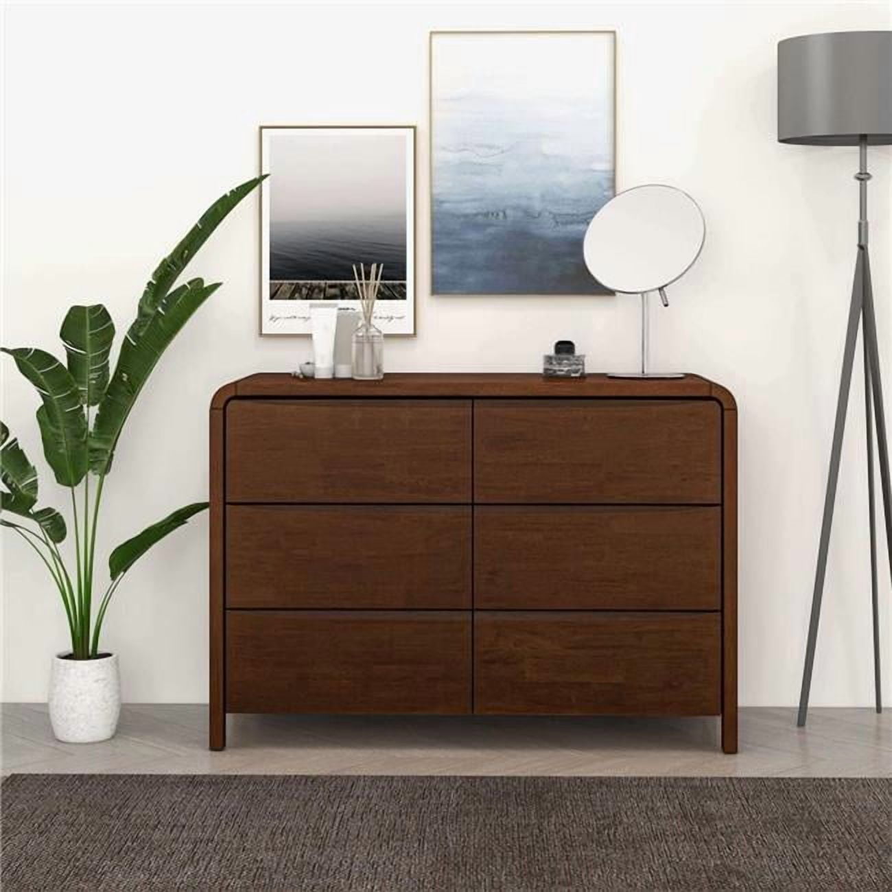 Ashcroft Furniture DRS00700101 Lionel Mid Century Modern Solid Wood 6 Drawer Dresser, Walnut