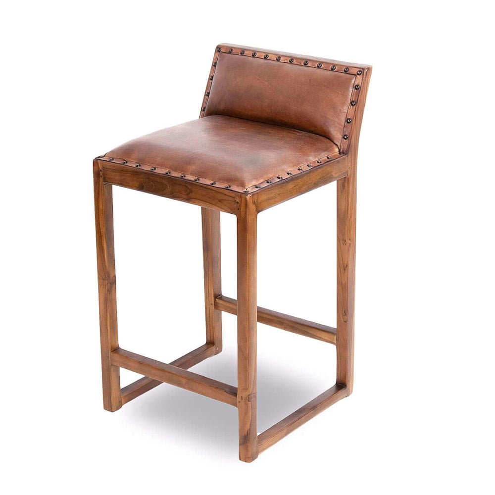 Ashcroft Furniture Gavin 25'' Solid Wood Genuine Leather Counter Stool