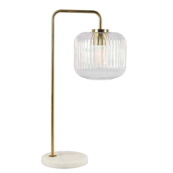 Ashcroft Furniture Haven Clear Glass Table Lamp, Gold Brush Metal and Marble Base, Button Control
