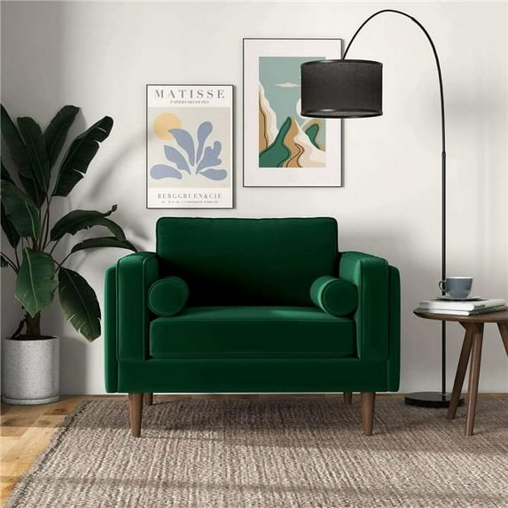 Ashcroft Furniture LCH00300503 Amber Dark Velvet Lounge Chair, Green