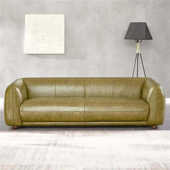 Green Genuine Leather Sofa with Solid Wood Frame