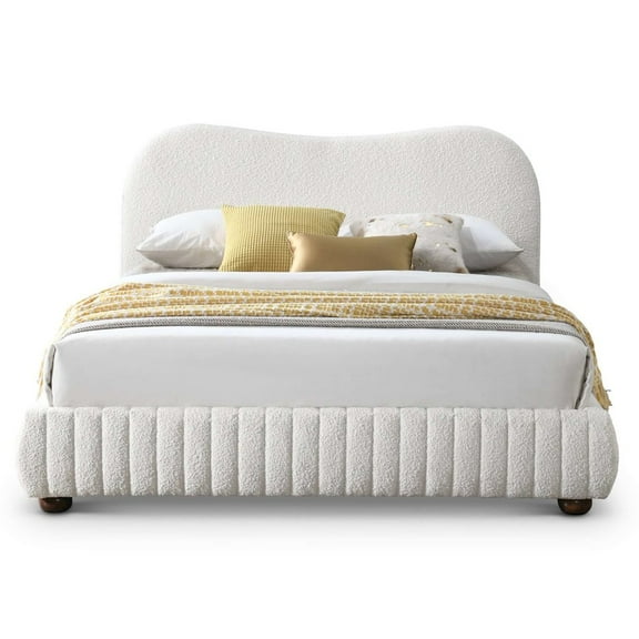 Ashcroft Furniture Norme Boucle Upholstered Low Profile Queen Size Platform Bed In Cream