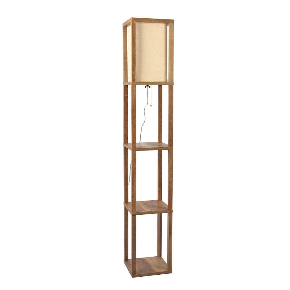 Natural Wood Veneer 63'' Floor Lamp with Textured Shade and Shelves
