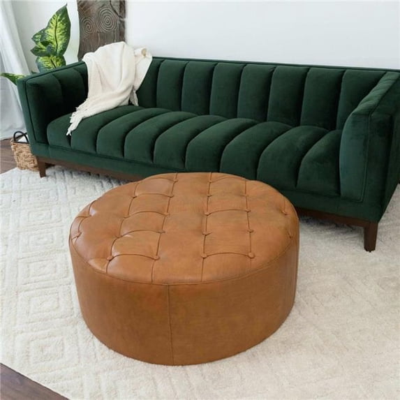 Ashcroft Furniture OTT01200601 Seletar Leather Ottoman, Tan