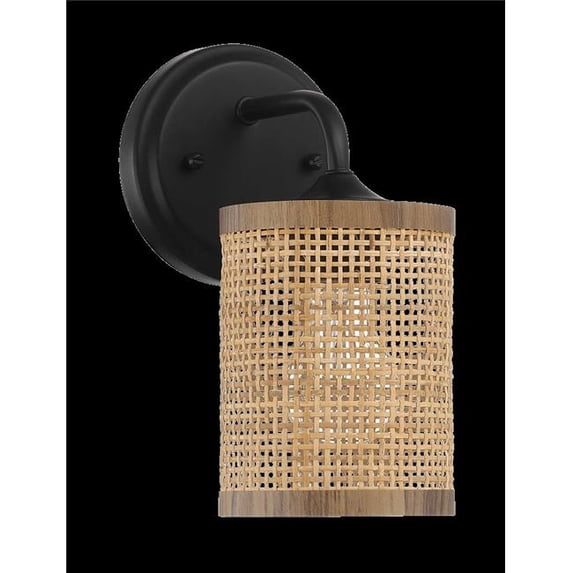 Ashcroft Furniture WLL03900901 Reef Single Lights Wall Sconce with Natural Rattan Shade, Black