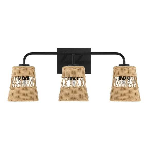 Ashcroft Furniture Three Lights Wall Sconce With Rattan Shade, Bathroom Lighting Fixtures