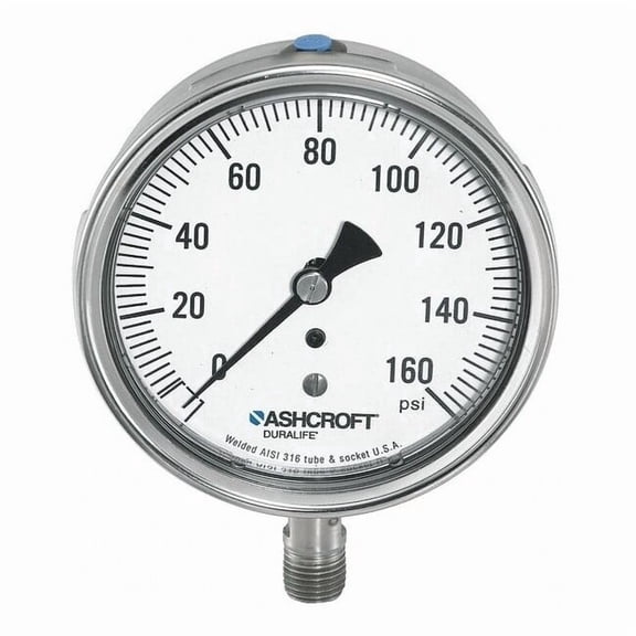 Ashcroft Gauge,Pressure,304 SS,Lower,2-1/2 in. 251009SW02L30#