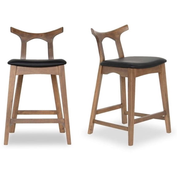 Ashcroft Harper Faux Leather Upholstered Counter Stool in Black (Set of 2)