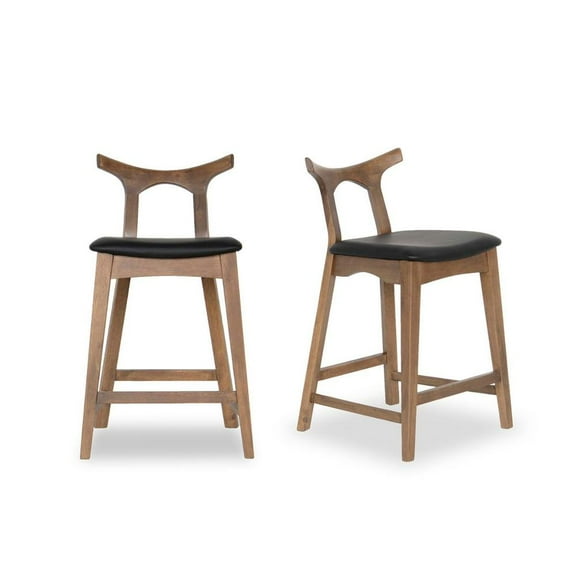 Ashcroft Harper Faux Leather Upholstered Counter Stool in Black (Set of 2)