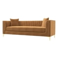 thumbnail image 1 of Ashcroft Kassandra Velvet & Wood Couch with Square Arm in Cognac Tan/Walnut, 1 of 7
