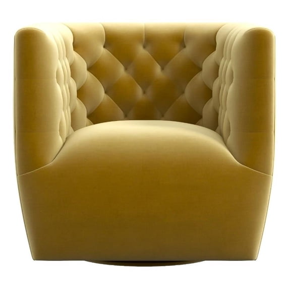 Ashcroft Mid-Century Velvet Solid Print Swivel Accent Chair, Gold