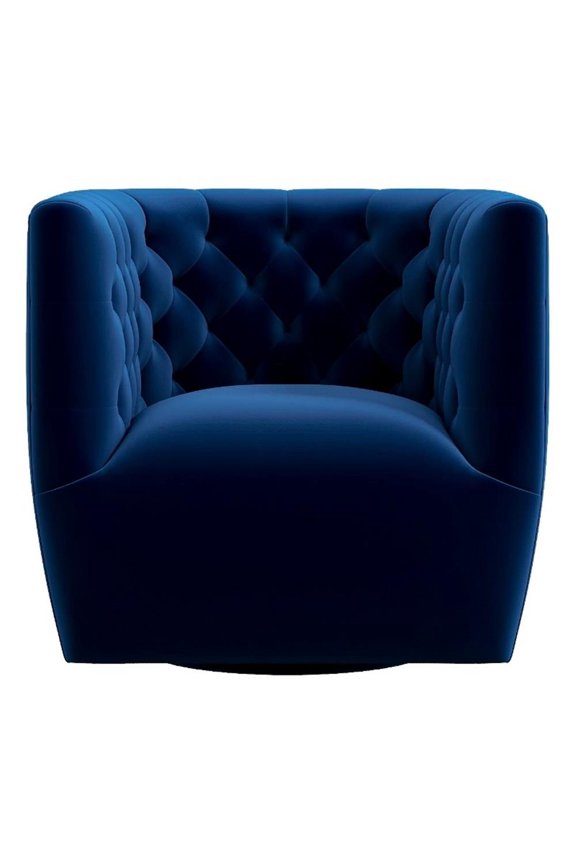 Mid-Century Velvet Solid Print Swivel Armchair, Navy Blue