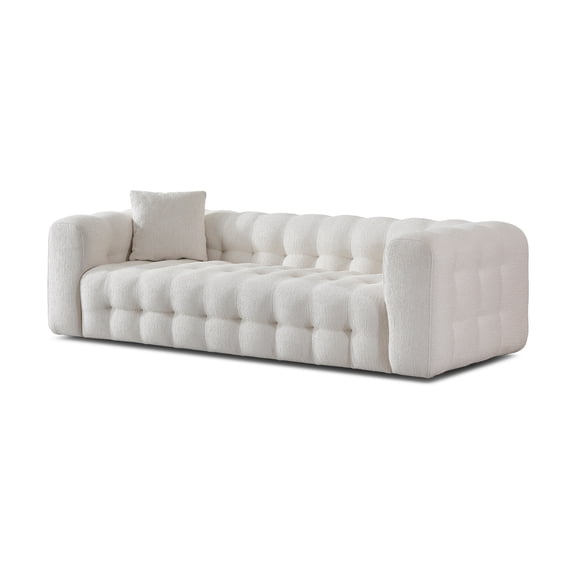 Ashcroft Modern Chesterfield Boucle Sofa with Removable Legs and Stain Resistant, Cream