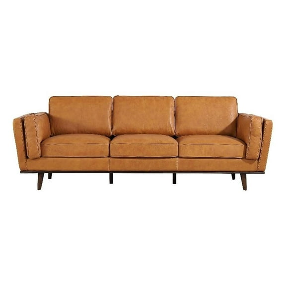 Ashcroft Modern Leather 89" 3 Seater Sofa, Light Brown