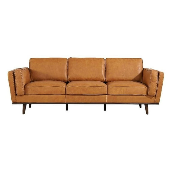Ashcroft Modern Leather 89" 3 Seater Sofa, Light Brown