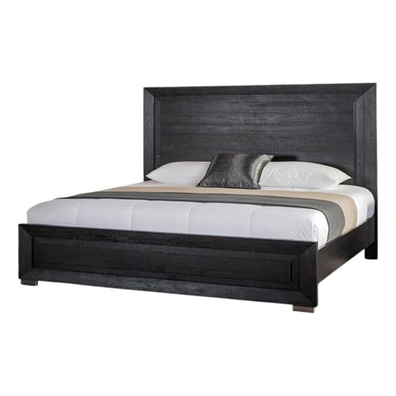 Ashen California King Bed-LED Headboard-Chrome Metal Legs-Black Wood