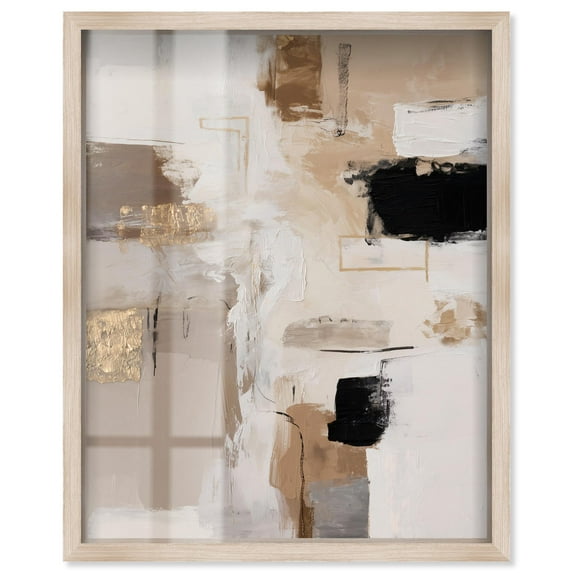 Ashen Gold Shadowbox Print Neutral Abstract Art by Art Remedy, Blonde Frame, 16 x 20