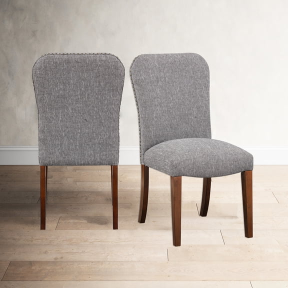 Ashen Grey Dining Chair Two - Stain Upholstery Fabric Seating ( Of 2) And Nailhead Trim