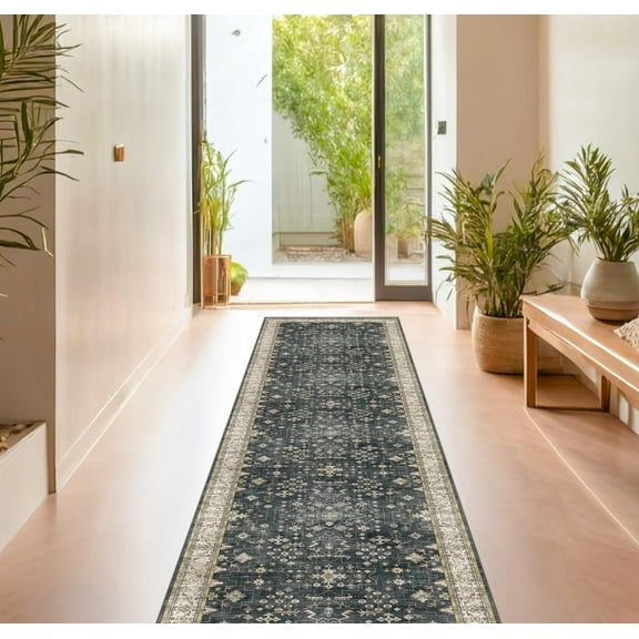 Ashen Multi 2 Foot by 8 Foot Washable Non Slip Indoor Runner Rug