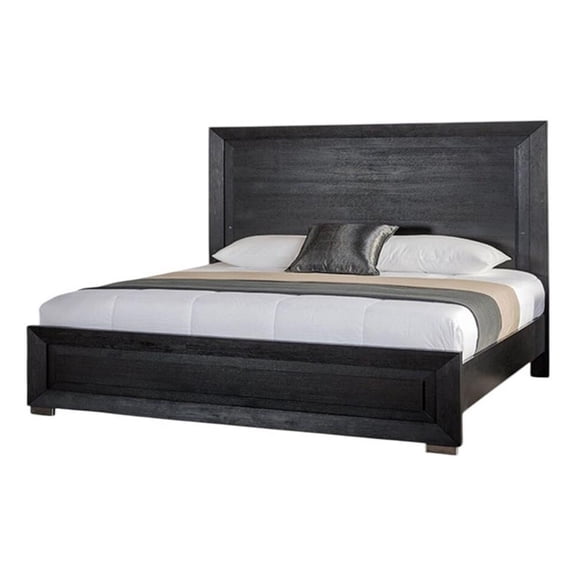 Ashen Queen Bed-LED Headboard-Chrome Metal Legs-Rustic Black Wood