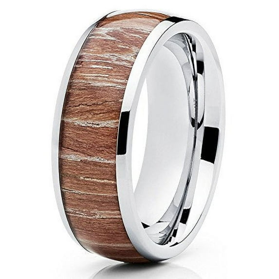 Ashen Wood Titanium Ring 8mm Titanium Band Wood Titanium Ring Engagement Ring Men Women Comfort Fit