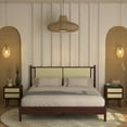 thumbnail image 1 of Asher 47" King Platform Bed Frame, Rattan Headboard, Mid Century and Boho, Solid Wood, Walnut, 1 of 18
