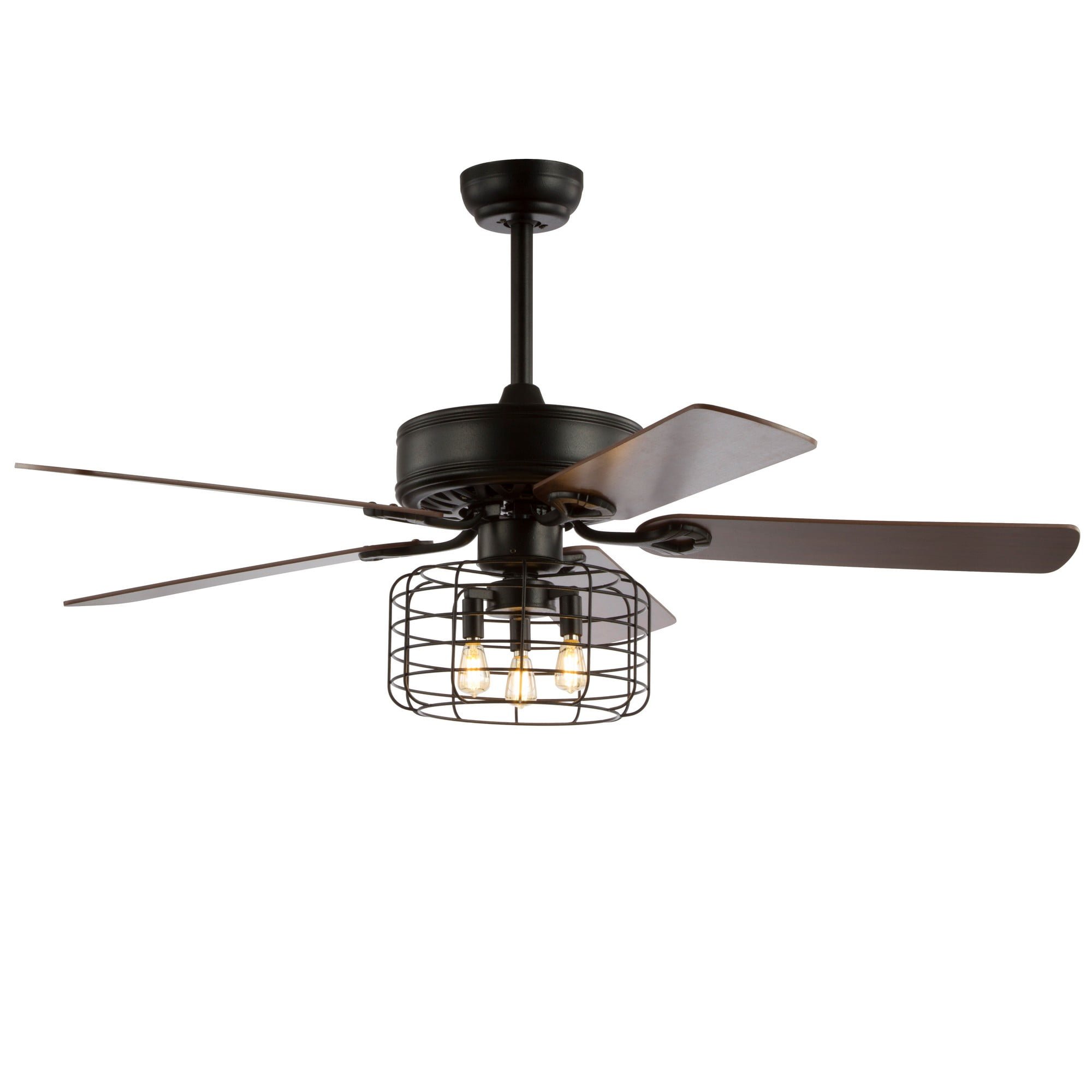 JONATHAN Y Asher Industrial Metal/Wood 52-in Forged Black with Walnut/Red walnut Blades Ceiling Fan With Light - Remote Included ( 5 -Blade )