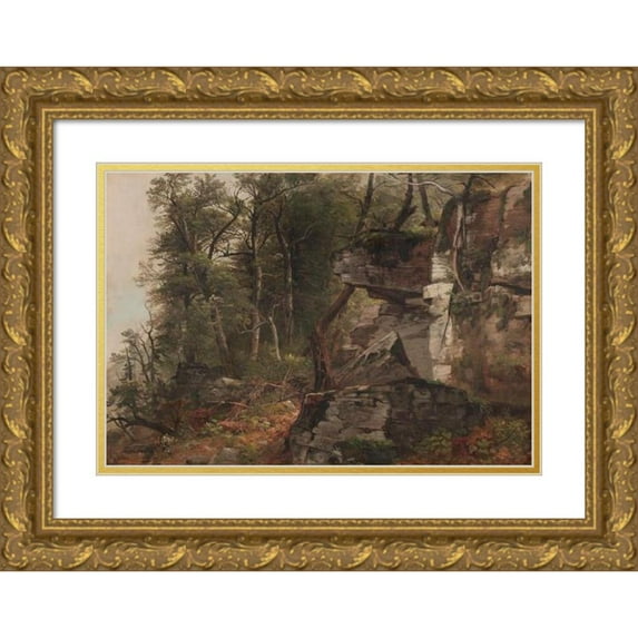 Asher Brown Durand 14x11 Gold Ornate Wood Frame and Double Matted Museum Art Print Titled - Trees on a Rocky Hillside (C. 1849)
