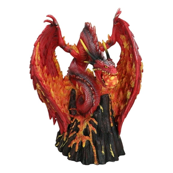 Asher Fire Elemental Ferocious Flamethrower Dragon On Lava Volcano Figurine