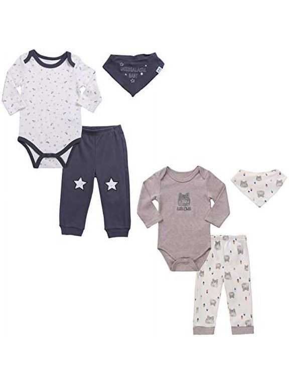 Baby Boys Twin Outfits Long-Sleeve Onesies Pant Bib Clothes Set