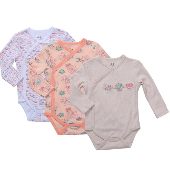 Asher & Olivia Baby Kimono Side Snap Onesies- SUMMER VIBES 2 Pc Girl Long Sleeve Bodysuit Set