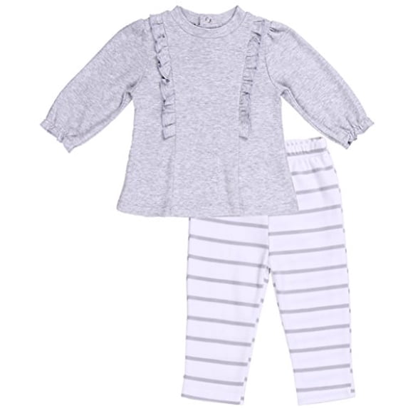 Asher & Olivia Baby Outfits for Girls Long-Sleeve Shirt Leggings Set Ruffle Top (Gray Ruffles, 0-3 Months)