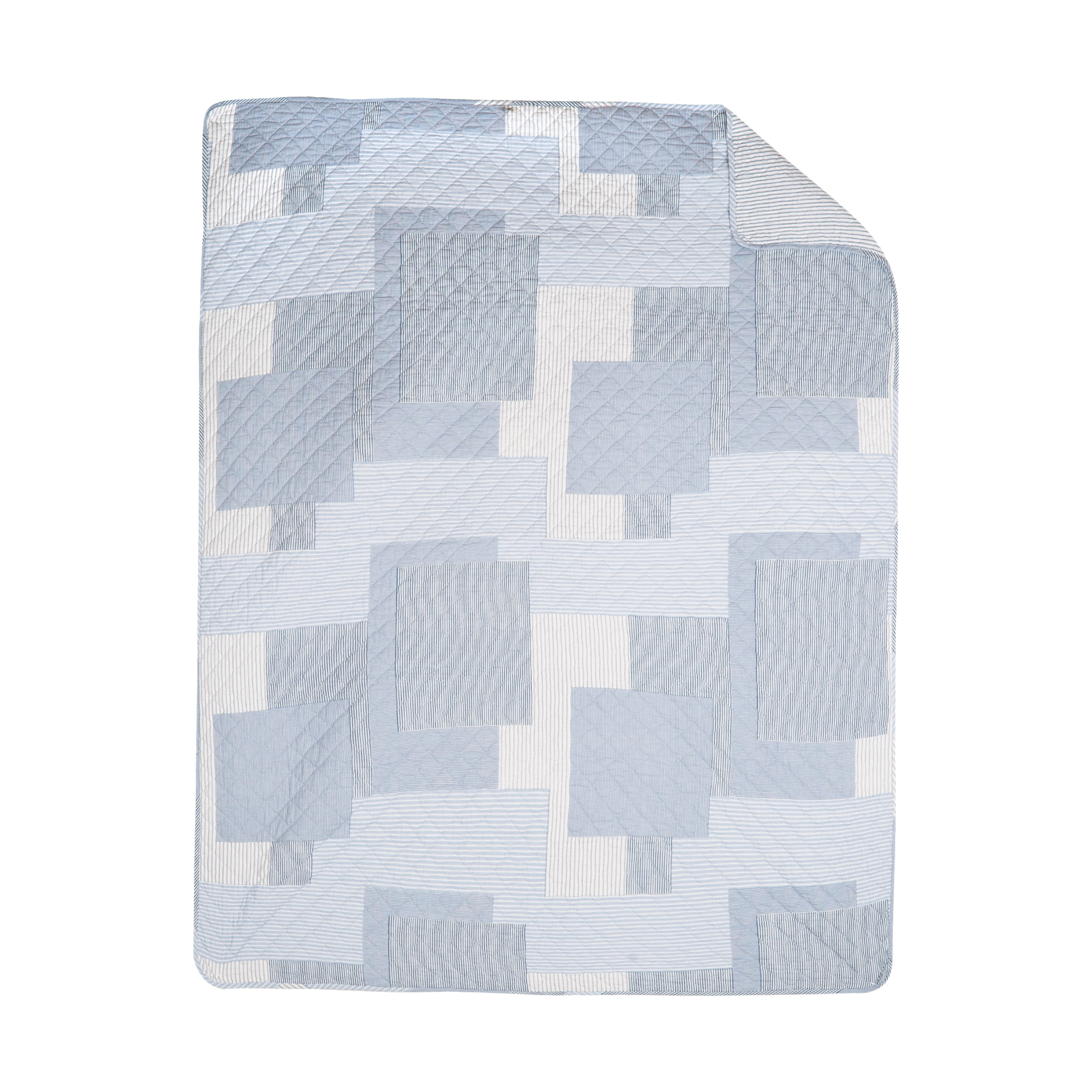 Asher Stripe Blue and White Cotton Quilted 48" x 60" Throw Blanket
