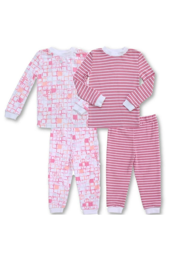 Asher & Olivia Pajamas for Girls 4 Pc Cotton Pj Set for Baby Toddler Little Kid
