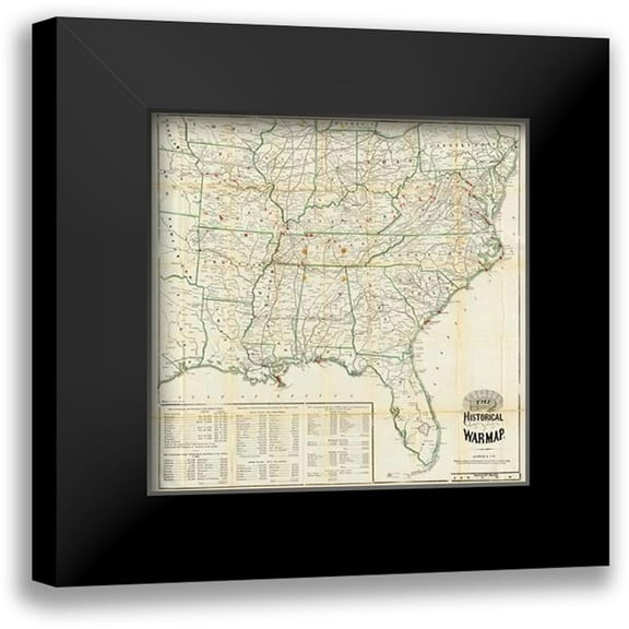 Asher and Company 12x12 Black Modern Framed Museum Art Print Titled - The United States Historical War Map, 1862
