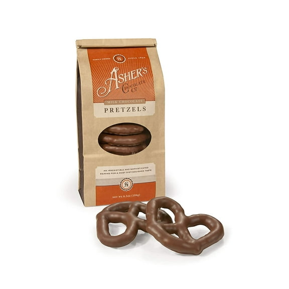 Asher's Chocolates, Chocolate Covered Pretzels, Gourmet Sweet and Salty Candy, Small Batches of Kosher Chocolate, Family Owned Since 1892, (6.5oz, Milk Chocolate)