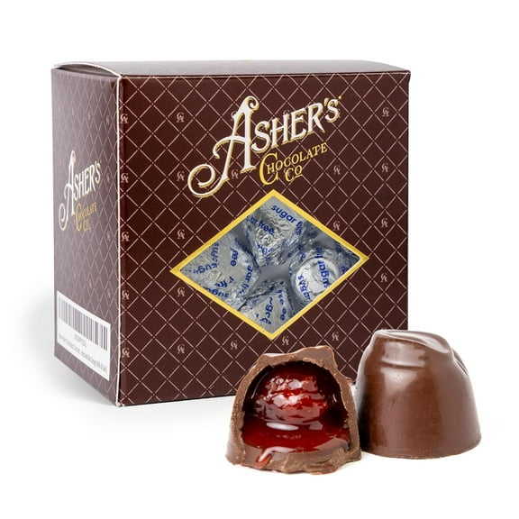 Asher's Chocolates, Sugar Free Cherry Cordials, Individually Wrapped Cordials, Asher's Giftable Box Design, Diabetic Friendly, Kosher Chocolate, Family Owned Since 1892 (8oz, Milk Chocolate)
