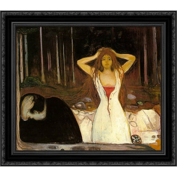 Ashes 20x24 Black Ornate Wood Framed Canvas Art by Munch, Edvard