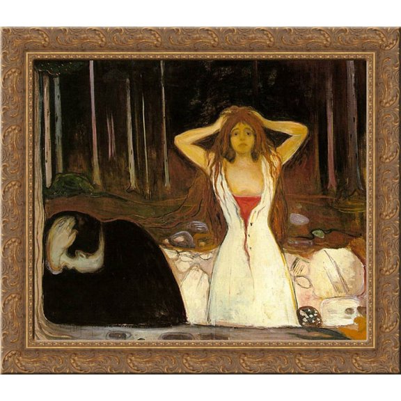 Ashes 20x24 Gold Ornate Wood Framed Canvas Art by Munch, Edvard