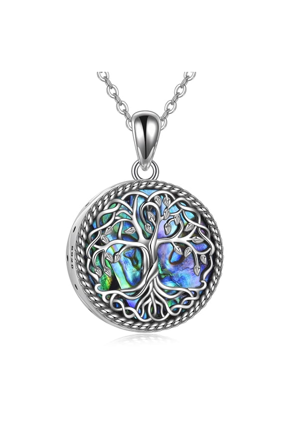 Ashes Necklace for Women Sterling Silver Tree of Life Urn Abalone Shell Cremation Necklace Jewelry for Human Men Pets Ashes(tree of life)