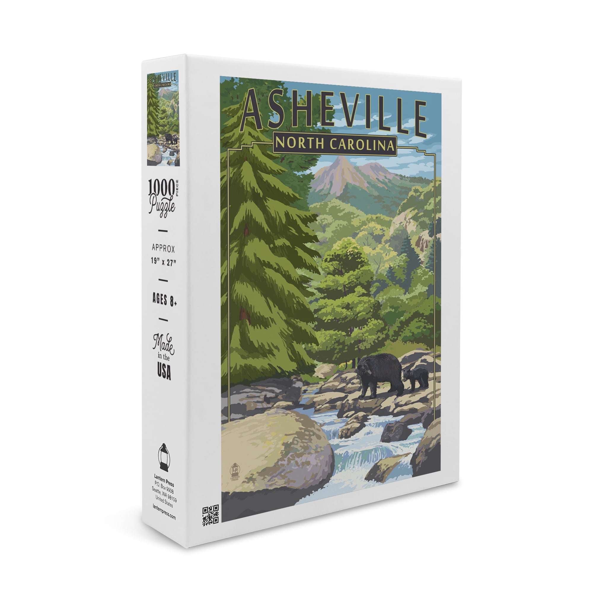 Asheville, North Carolina, Black Bears and Stream (1000 Piece Puzzle ...