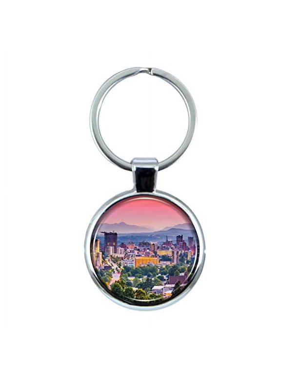 Asheville North Carolina Keychain with Epoxy Dome and Metal Keyring