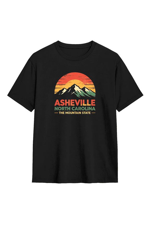 Asheville North Carolina The Mountain State Retro Graphic Tee for Men and Women, Fun Hiking Cotton Short Sleeves T-Shirt