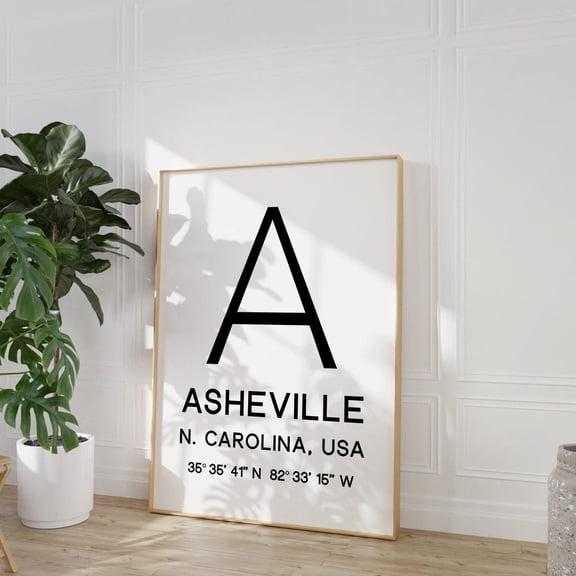 Asheville North Carolina Wall Art Print, GPS Coordinates Minimalist Travel Home Decor