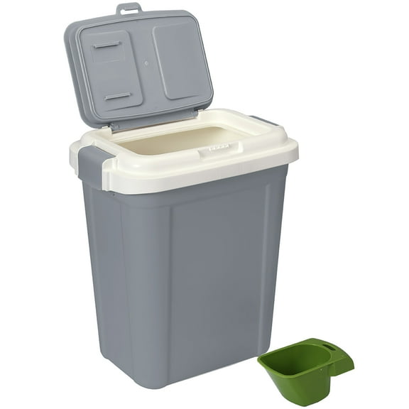 Ashfield & Harkness: Airtight Pet Food Storage Container - 23 Qt, Grey - Holds 20 lbs, Lightweight Bin & Measuring Scooper, Dogs-Cats-Animal Supplies