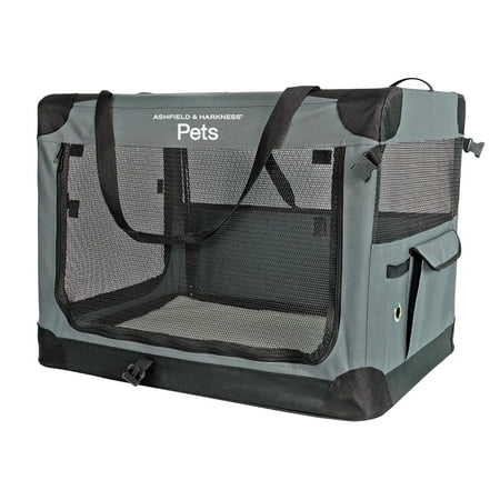Ashfield & Harkness: Collapsible Soft Dog Crate - 30" - Gray, Sherpa Lined Mat, Durable Mesh Windows, Portable Foldable Pet Kennel, Indoor & Outdoor