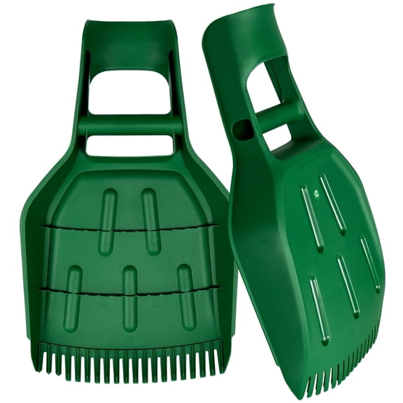 Ashfield & Harkness: Leaf Scoops - 2 Pack, Green - Rake Grabbers, Tine Edge Claw Hand Tools, Garden-Outdoor-Yard Work, Collect Grass Clippings-Plants