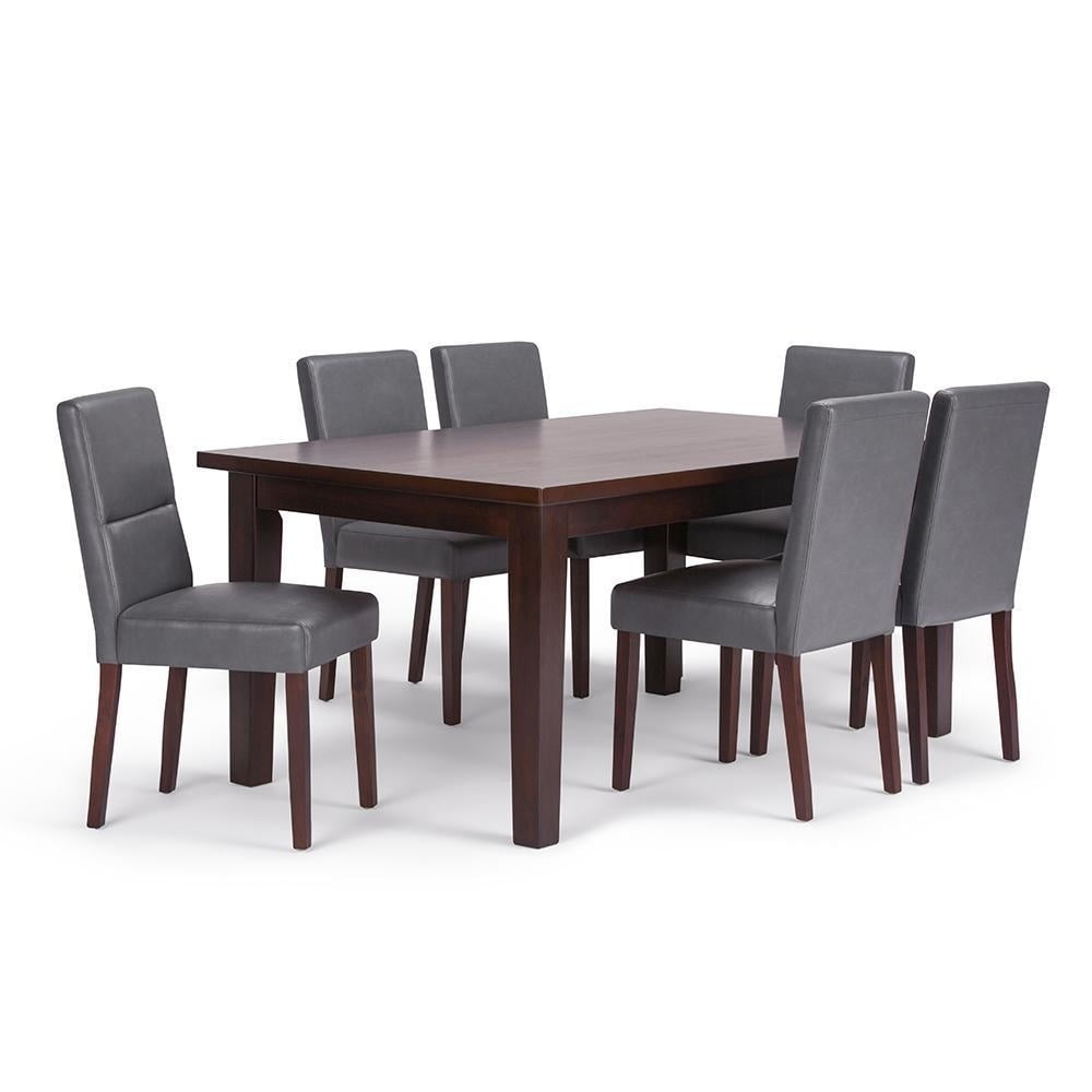 Simpli Home Ashford 7 Piece 66 Dining Set in Stone Gray and Brown